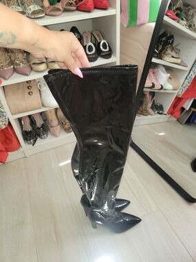 Black Patent Over-the-Knee Boots - Women's Fashion Boots Latex